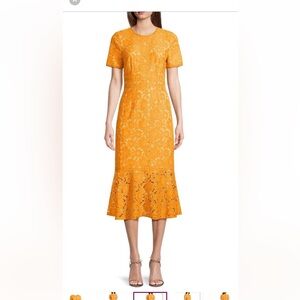 NWT Rachel Parcell Short Sleeve Lace Midi Dress Tangerine Orange Lace S